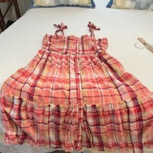True Craft Boho Maxi Sun Dress  3XL 99% Cotton pink check tiered raw stitching